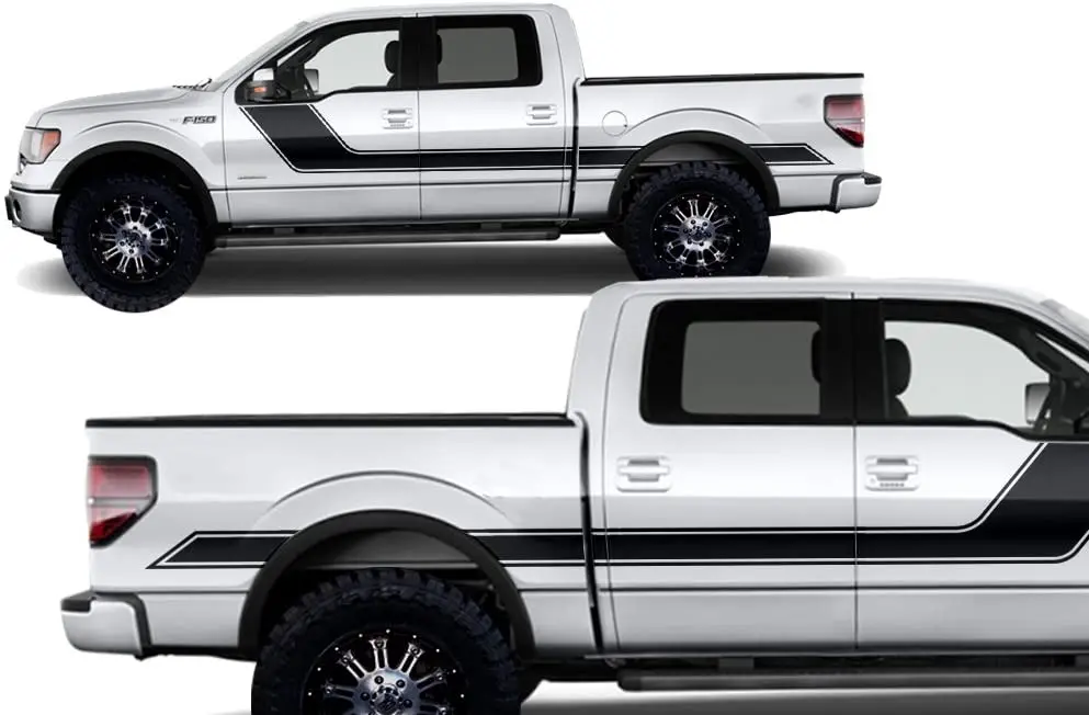 

Factory Crafts Rally Stripe 2 Side Graphics Kit 3M Vinyl Decal Wrap Compatible with Ford F150 20092014 Matte Black