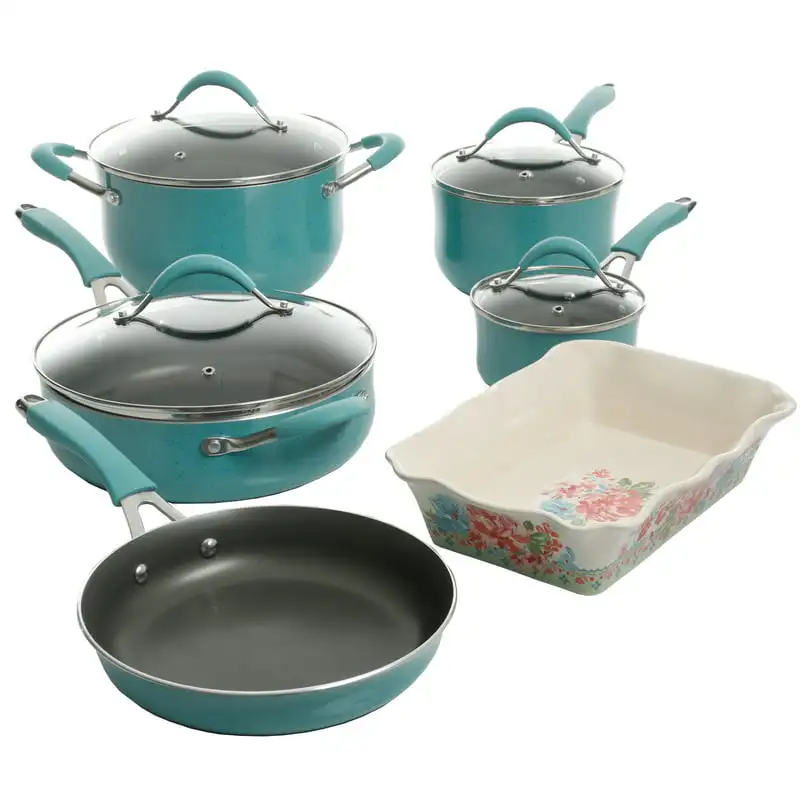 

Speckle Aluminum 10-Piece Cookware Set, Turquoise Kitchen Cooking Accessories