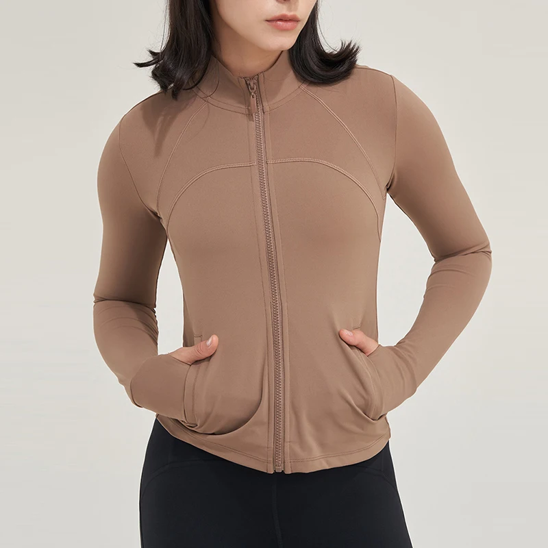 Yoga Long Sleeve Women's Fitness Running Sports Jacket Zip Tight Outdoor Workout Tops Nude Feel Windproof Gym Jacket