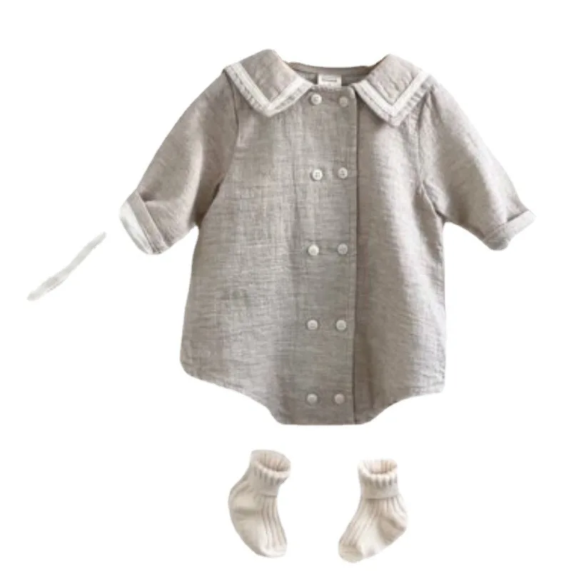 Детский комбинезон с длинным рукавом из хлопка и льна |