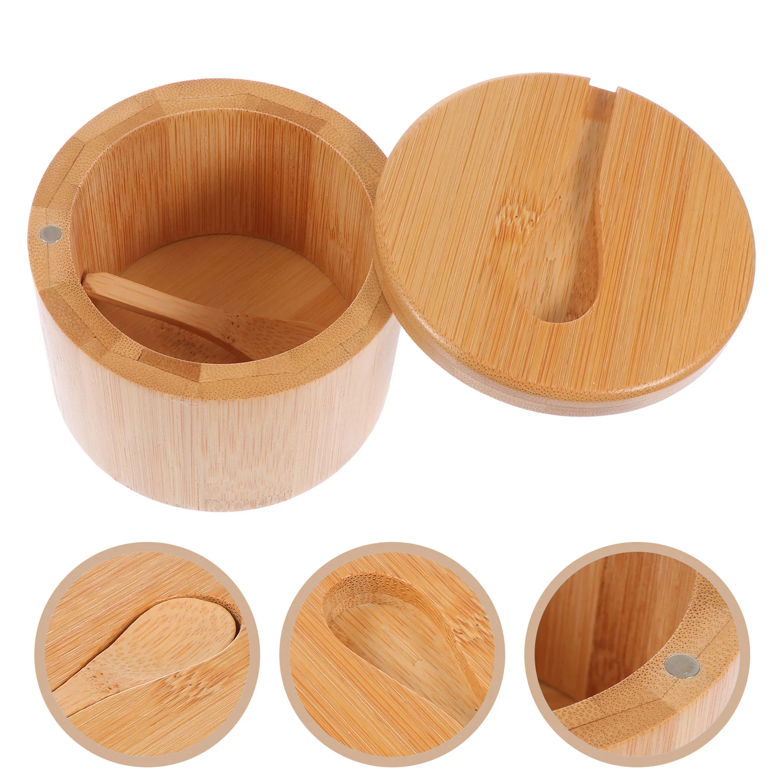 

Salt Seasoning Jars Pepper Jar Bamboo Condiment Box Bowl Storage Pot Set Wood Sugar Container Holder Lid Function Multi Bowls
