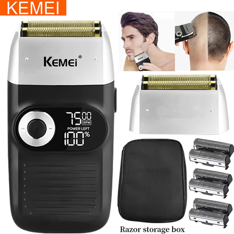 Kemei-Afeitadora eléctrica para hombres, máquina de afeitar profesional de papel de vaivén, ideal para peluquero