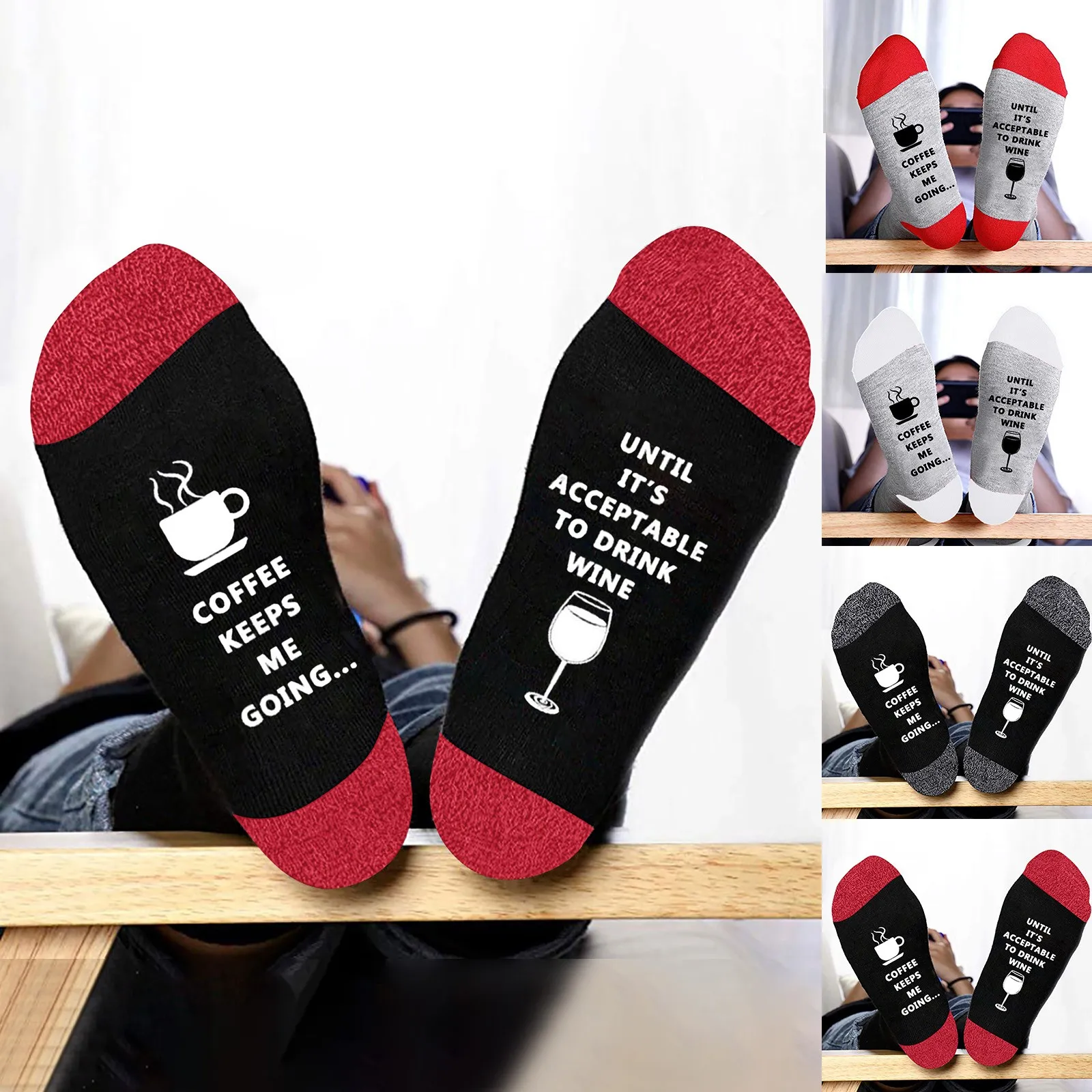

Low Cut Womens Christmas Unisex Coffee Keeps Ne Going Print Color Block Letter Socks Thermal Cozy Socks for Beach Volleyball