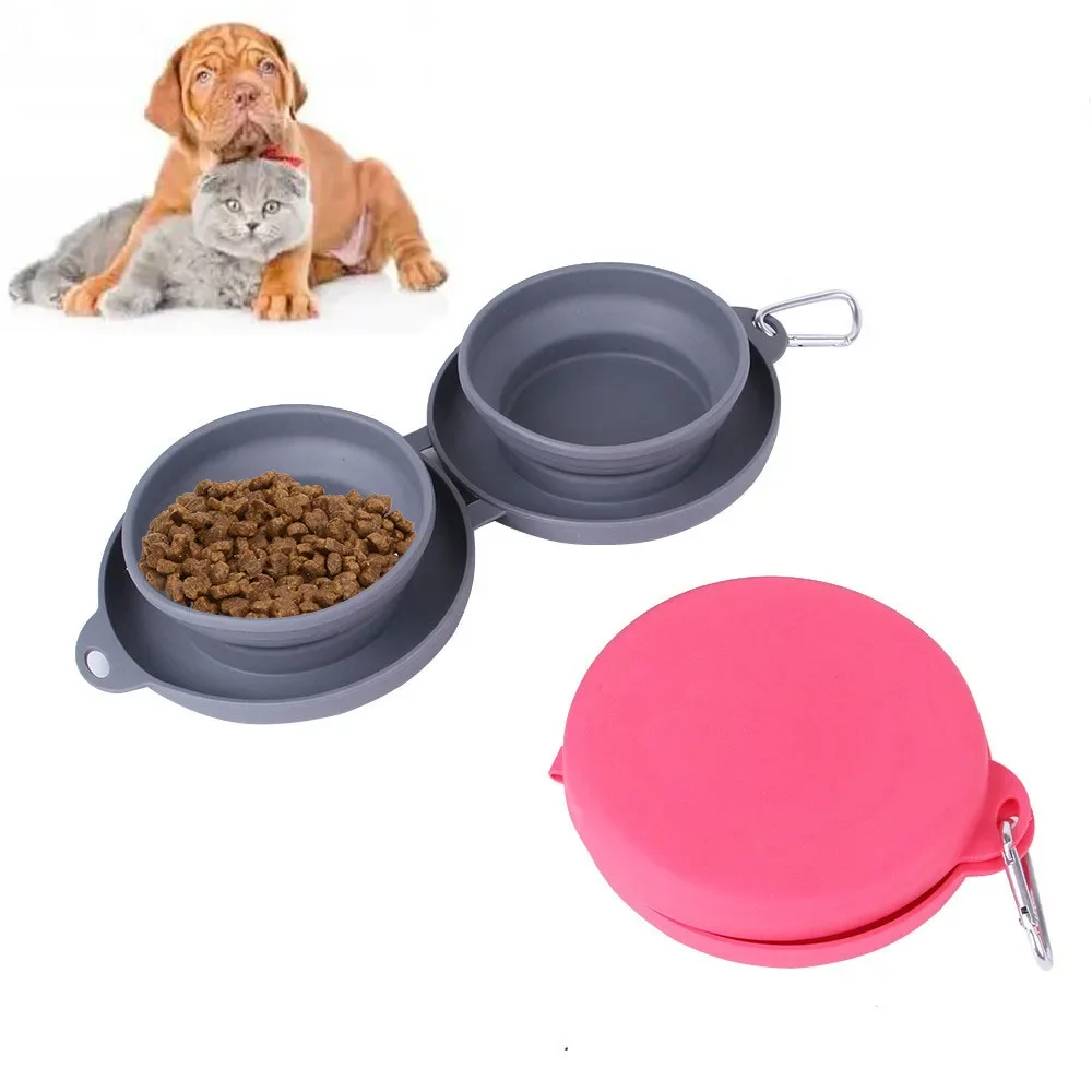 

Dog Bowl Folding TPE Double Bowls For Pet Outdoor Travel Portable Feeders Collapsible Cat Dog Food Water Feeder