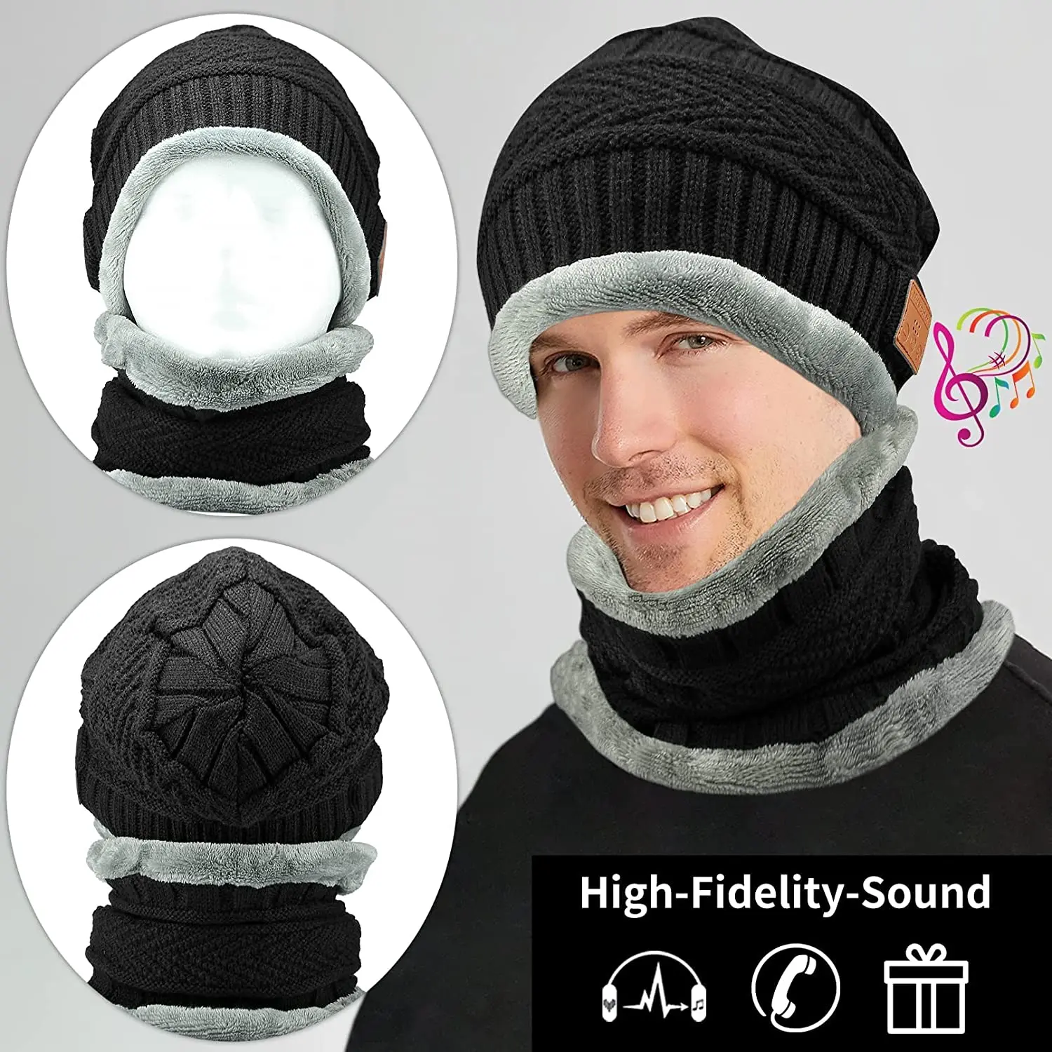 Gorro с Bluetooth V5.0 2 en 1, gorro с bufanda, gorro музыкальный зимний с bufanda для любителей свободных рук, gor