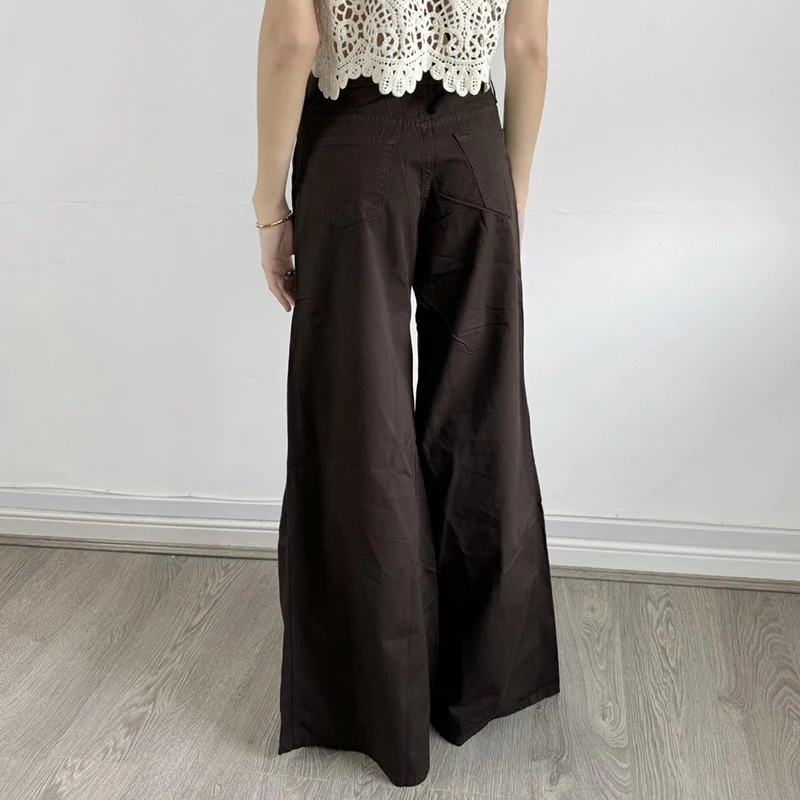 HEYounGIRL женские коричневые расклешенные джинсы в стиле ретро свободного покроя