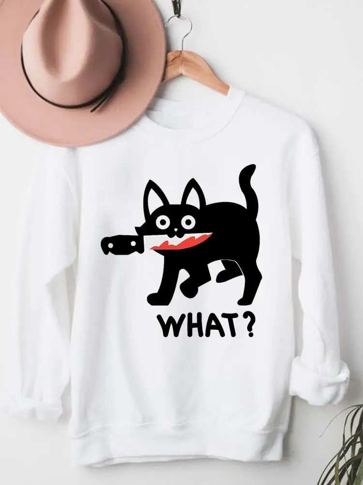 

Милый осенний Женский свитшот с мультяшным котом в стиле 90-х годов Женская праздничная одежда модные пуловеры с графическим рисунком свитш...