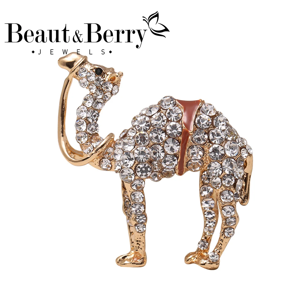 

Beaut&Berry Rhinestone Camel Brooch Pins for Women Metal Design Jewelry Winter Coat Cute Animal Brooches Accessories