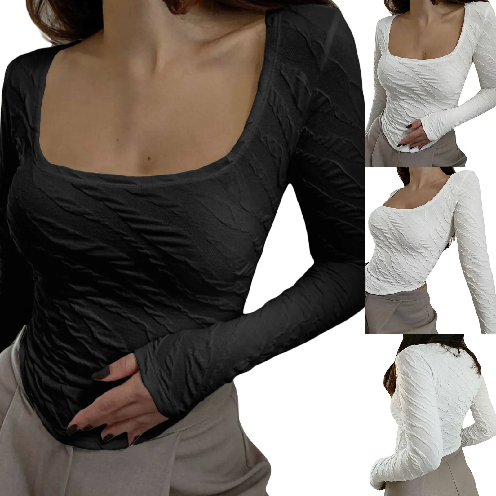 

Женская Асимметричная футболка с длинным рукавом и U-образным вырезом