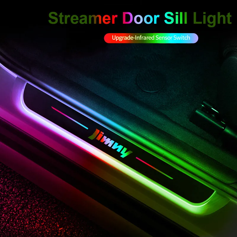 

For Suzuki JIMNY USB Power Moving LED Pedal Acrylic Car Front Rear Pathway No Wiring Doorsill Strip Lights Interior Decoration