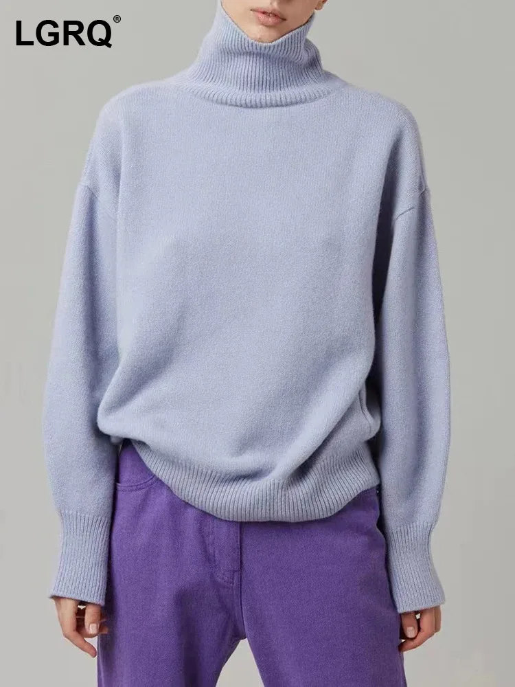 

Пуловер женский вязаный однотонный с высоким воротником, на осень/зиму