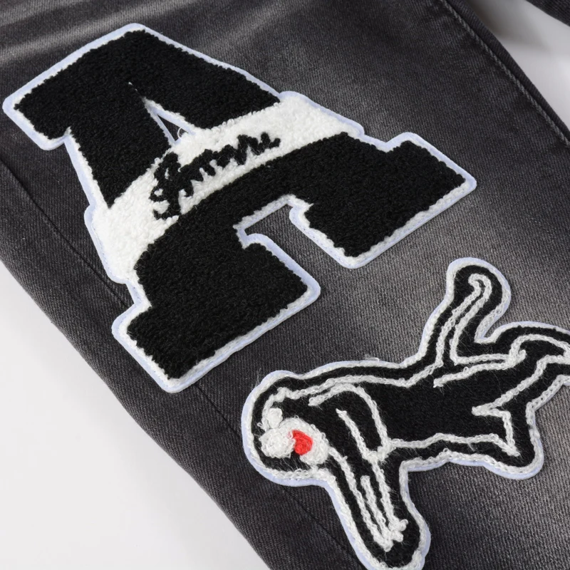 Street Fashion Men Jeans Retro Black Gray Stretch Slim Ripped Jeans Men Hole Trousers Patch Designer Hip Hop Brand Pants Hombre