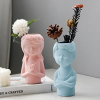 cute boy and girl unique body head shaped sculpture ceramic vases face flower vase decorative flower vase for modern home decor
