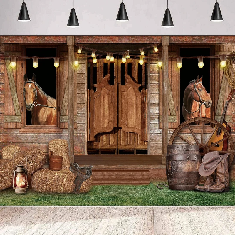 Фон для фотосъемки в стиле вестерн деревенская лошадь ковбойский баннер дверь