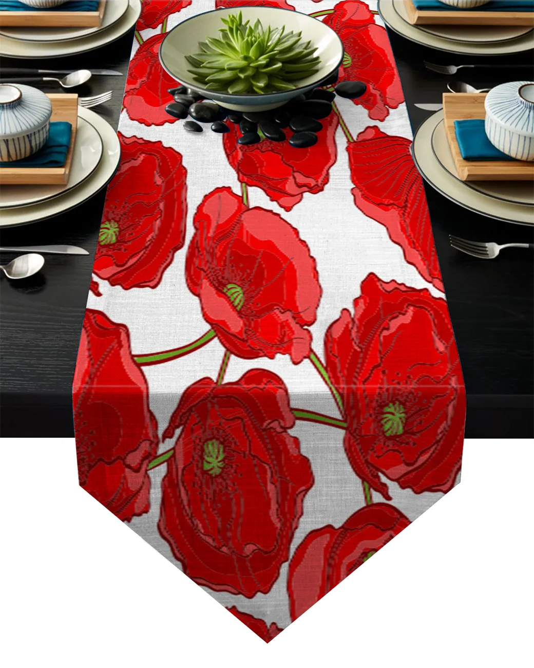 

Red Poppy Blossoms Flower Table Runner Party Wedding Decoration Table Runners Dining Room Restaurant Table Gadget