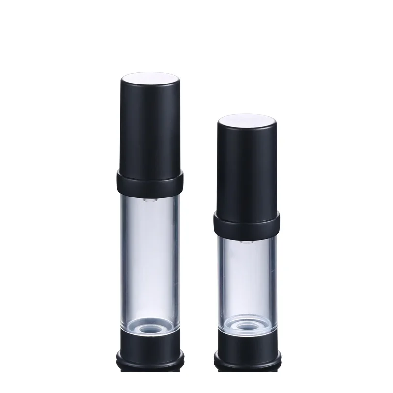 5ml 10ml Clear Airless Lotion Pump Bottle Matte Black Cover Cosmetic Packaging Essence Emulsion Vacuum Refillable Bottle 50pcs