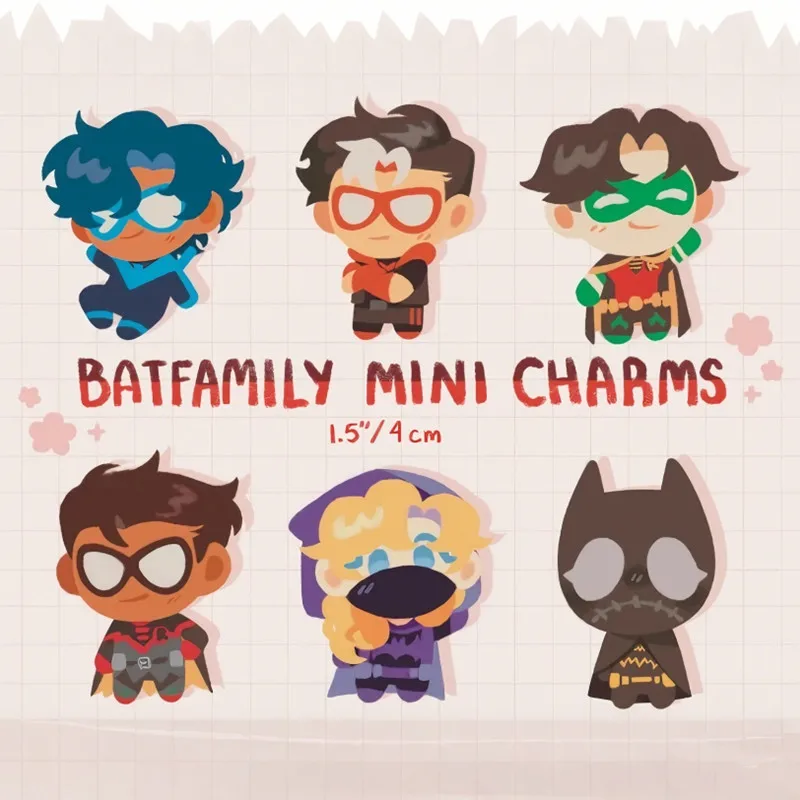 Фото Брелок из акрила Batfamily Mini с персонажами: Найтвинг, Робин, Ред Худ, Бэтгёрл |   Милый мультяшный кулон с фан-артом для фанатов №1