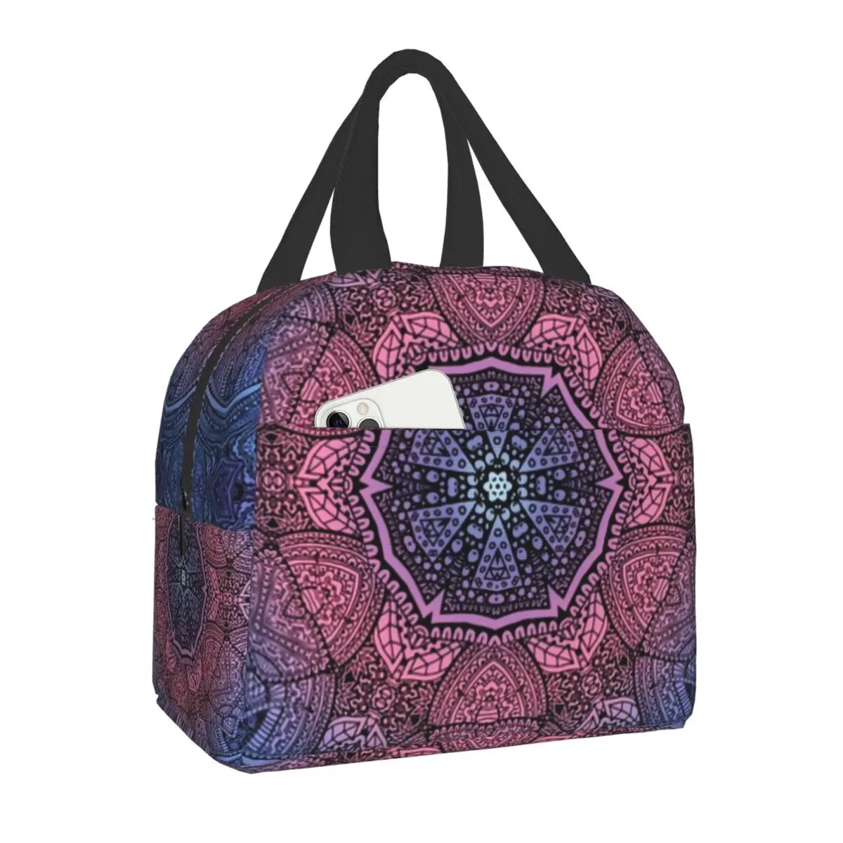 

Oriental Mandala Of Spirituality Night Spring Flower Insulated Lunch Bag for Women Portable Buddhism Thermal Cooler Lunch Tote