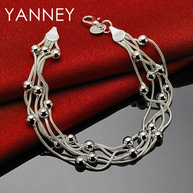 Браслет-цепочка из серебра 925 пробы с бусинами длиной 8 дюймов