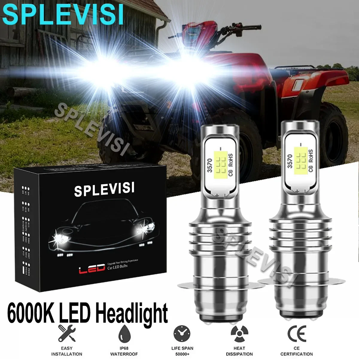 Светодиодные лампы для фар 6000K TRX400 Ranche 400 2004-2008 TRX250 Recon 250 1997-2000 Sportrax250 2001-2008