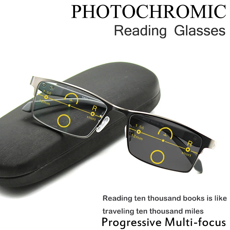 

Photochromic progressive multi-focus Reading Glasses Finished men's dual-use near and far Anti Blue Ray high-end business Glasse