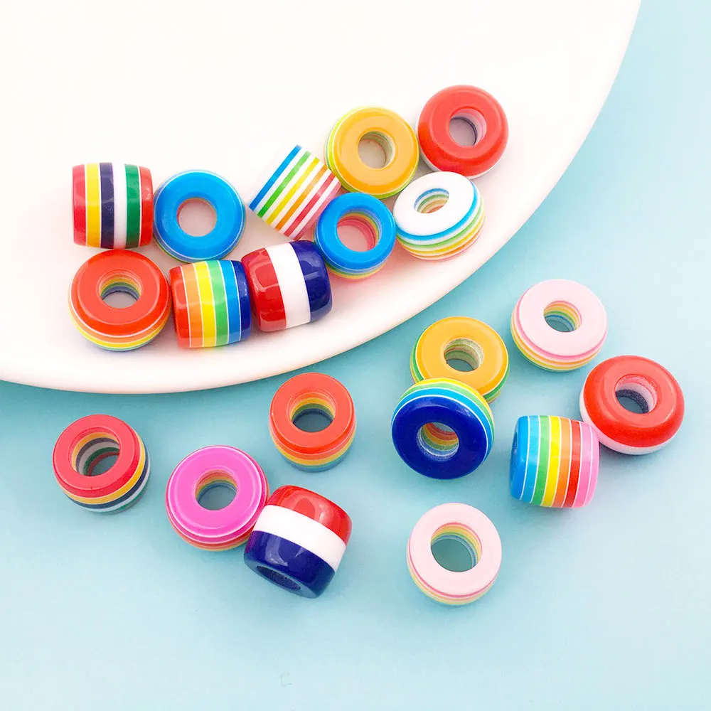 

15Pcs/Lot Round Stripe Candy Colors Resin Beads Rainbow Spacer Beads for Jewelry Making DIY Charms Bracelet Necklace Accessories