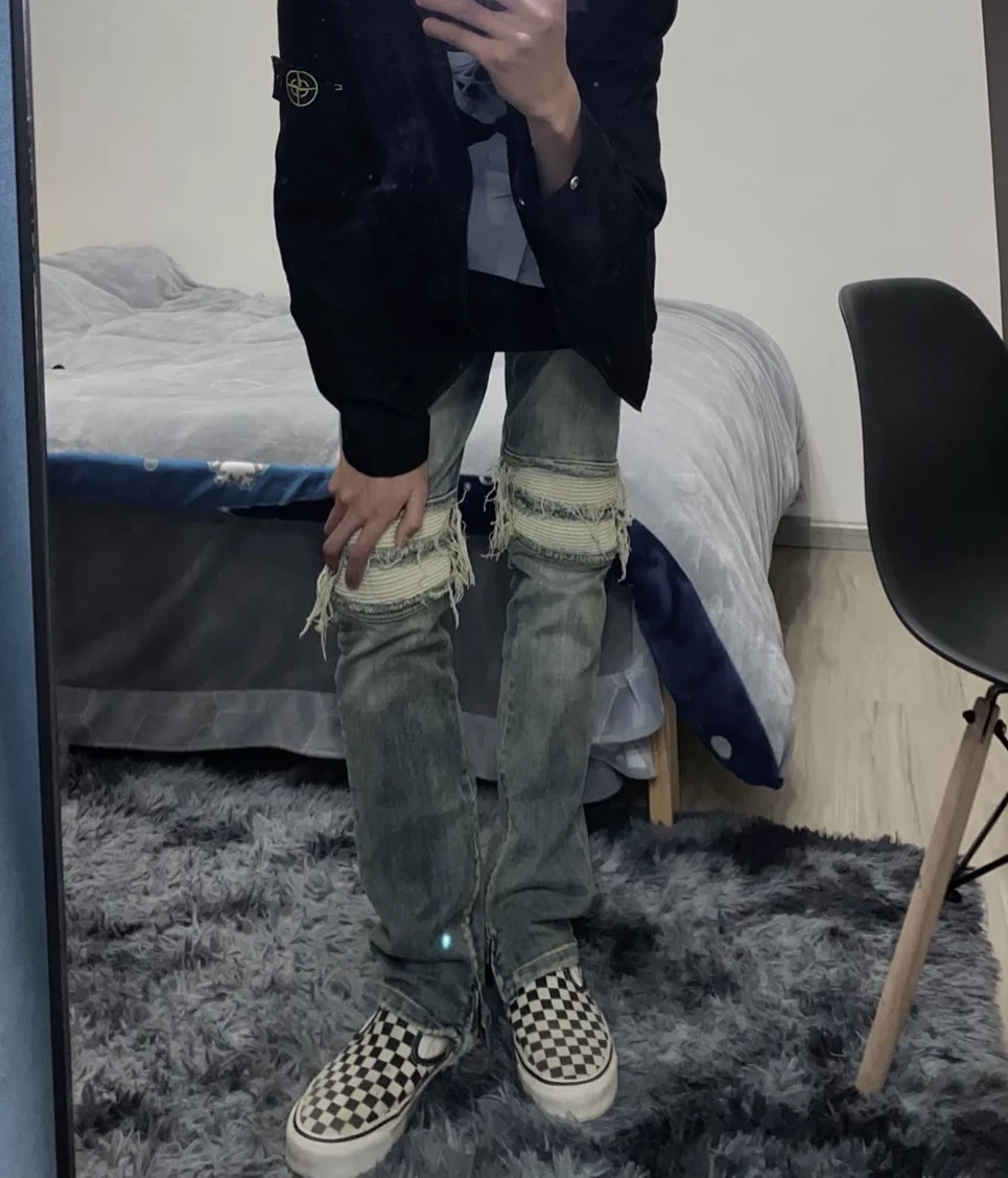 Men's Clothing Men Jeans High Street Ripped Retro Design Y2k Street Style Streetwear Korean Fashion Clothing Luxury Jeans Casual