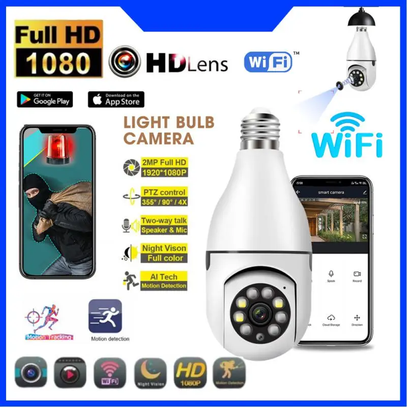 

200W E27 Bulb Surveillance Camera Night Vision Full Color Automatic Human Tracking 4x Digital Zoom Video Indoor Security Monitor