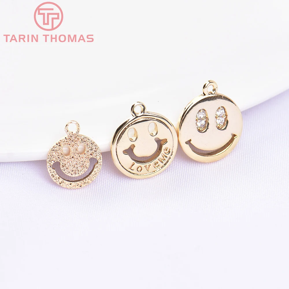 Латунные подвески с цирконием и смайликом 1 мм 24 к | Украшения аксессуары