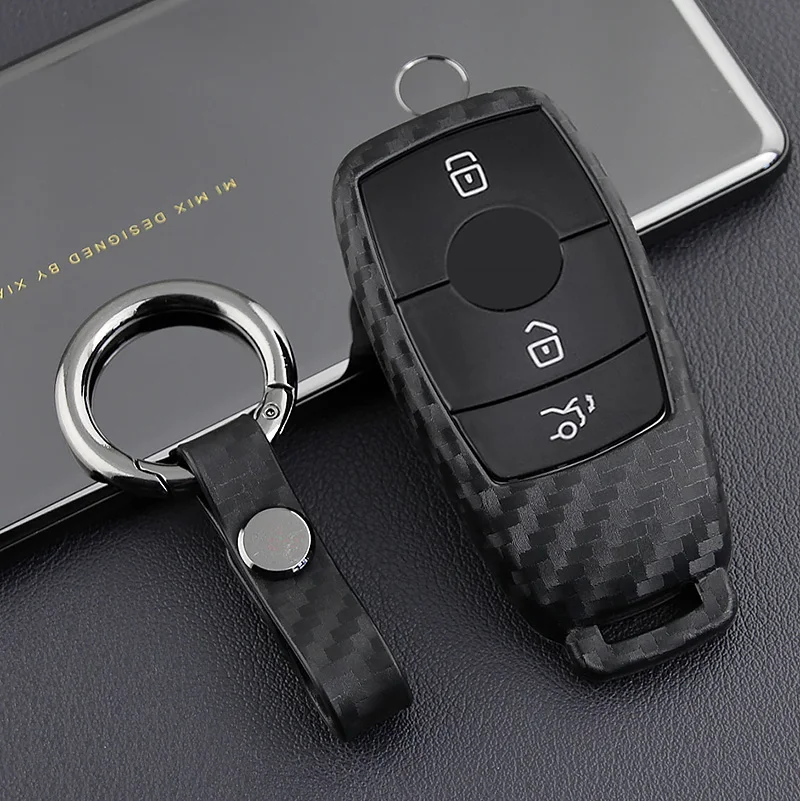 

Silicone Car Key Case Carbon Fiber Texture for Mercedes Benz Amg W177 W205 W213 W222 W213 E200 E260 E300 A C E S G Class GLC CLE