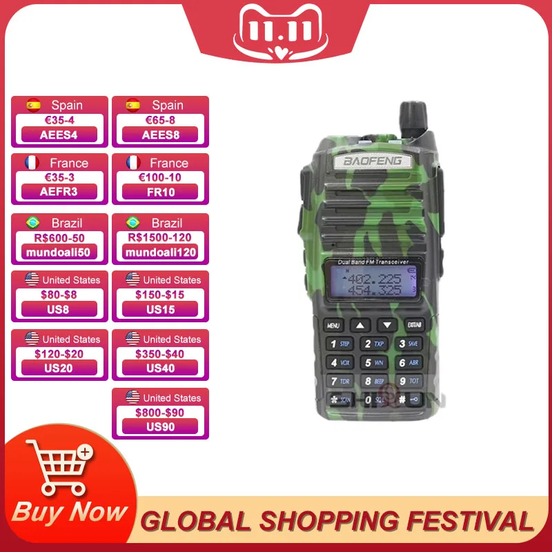 Ham Radio Baofeng UV 82 8W Walkie Talkie long range Dual PTT 10 KM Black Camo Amateur CB Radio UV-5R UV-9R UV5R Plus for Hunting