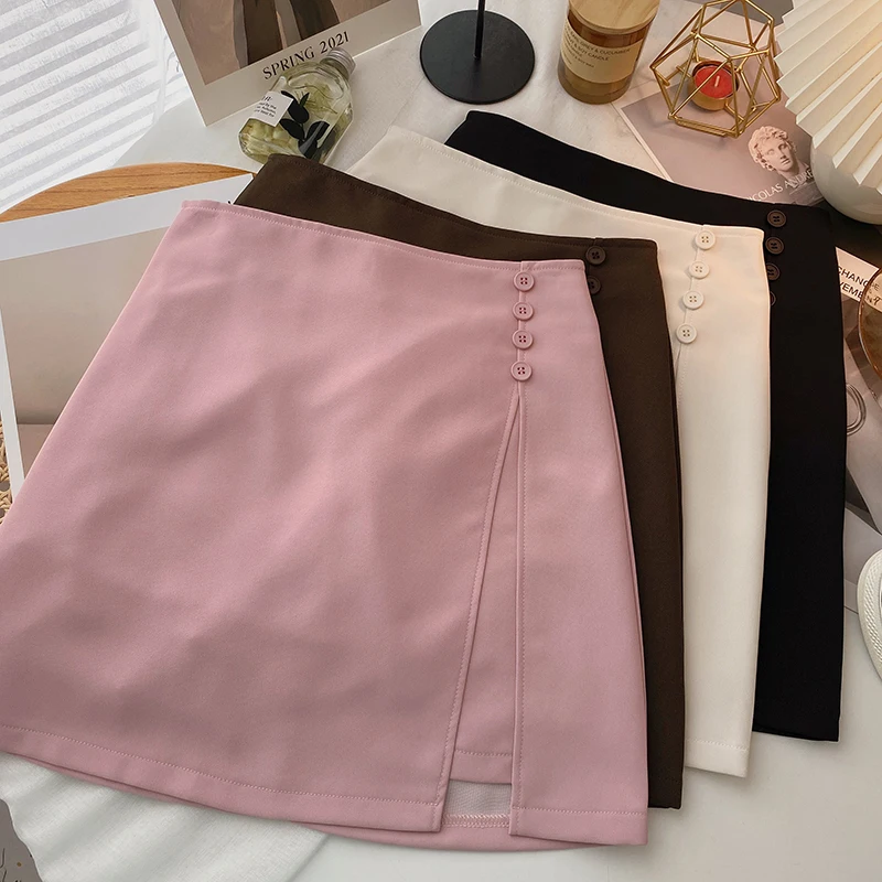 

2022 early spring new product Korean version of small fresh pure color split a-line hip skirt all-match high waist skirt