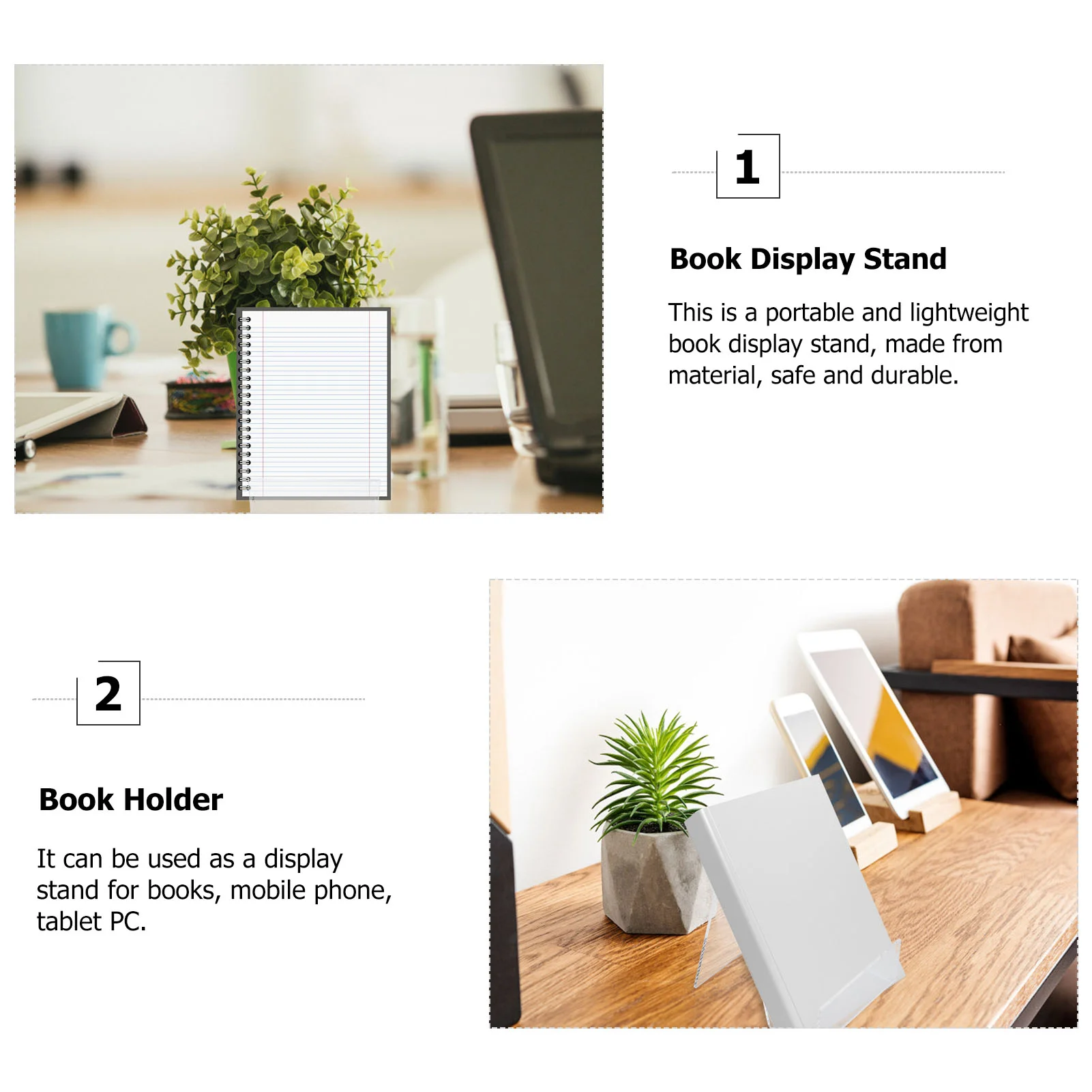 2 шт. подставка для книг настольный держатель прозрачная акриловая книжная полка