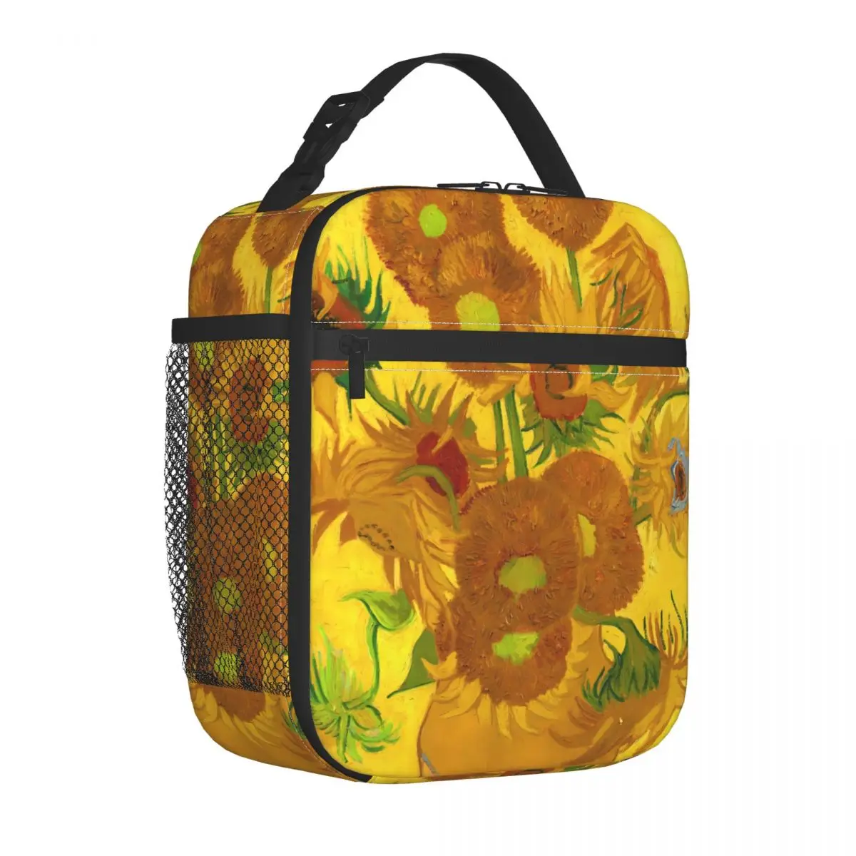 

Van Gogh Lunch Bag Sunflowers In A Vase Vintage Lunch Box Work Portable Tote Food Bags Graphic Design Cooler Bag