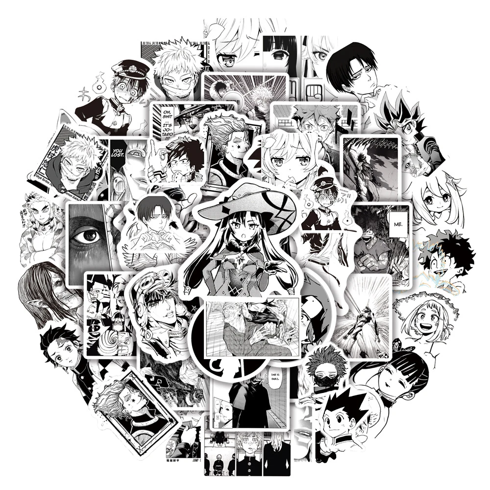 

10/30/50/100 шт., японские черные и белые аниме наклейки