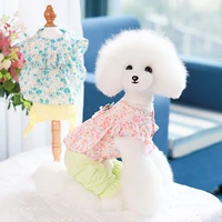 pet clothes cute dog cat jumpsuit spring summer floral four legged clothing flying sleeve vest pajamas soft puppy pants shirt