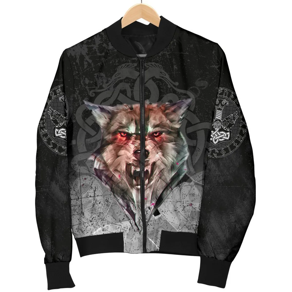 

Viking Style Men's Bomber Jacket Fenrir Norse Wolf 3D Printed thick Flight Jacket casual Women Fo Men Warm winter zipper coat
