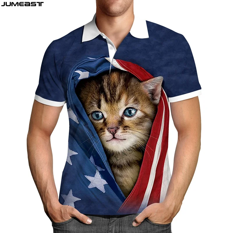 Jumeast Y2k Men Women 3D Printed Sweatshirt Cartoon Animal Cat Scratch The Flag Polo T Shirt Sport Pullover Tops Tees