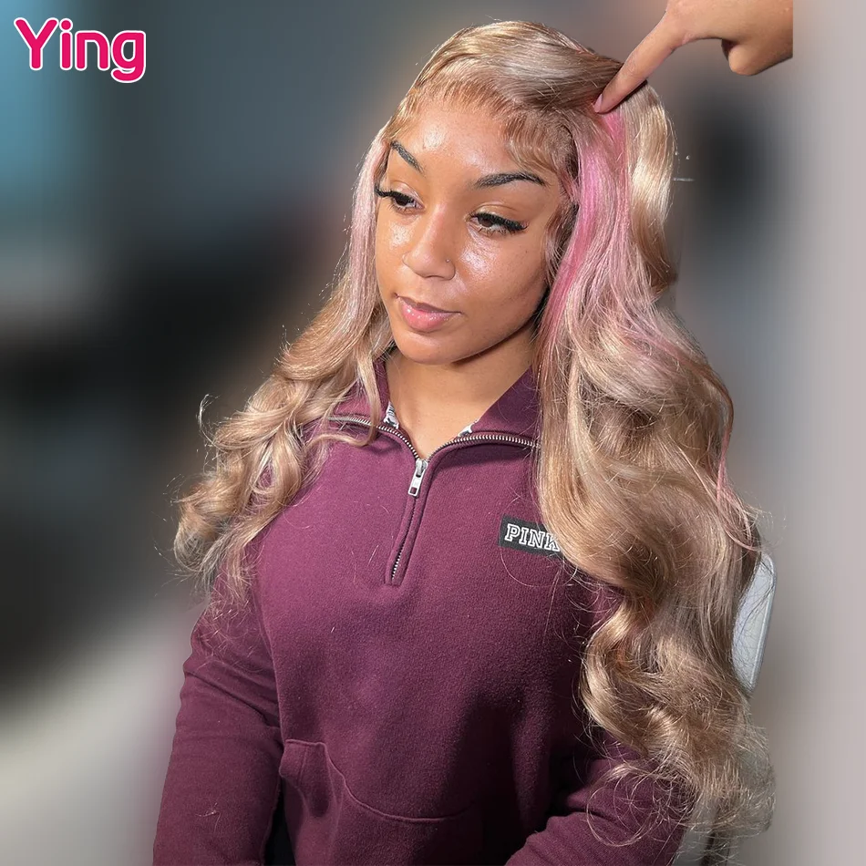 Ying 13x6 Honey Blonde Pink Colored Body Wave #613 Blonde Lace Frontal Wig 180% Brazilian Remy 13X4 Transparent Lace Front Wigs
