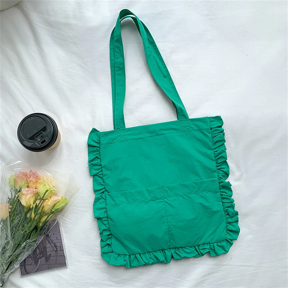 Middle Ruffled Shoulder Tote Bags Women Simple Fashion Crossbody Bag Ladies Large Capacity Solid Color Versatile Handbags Domil