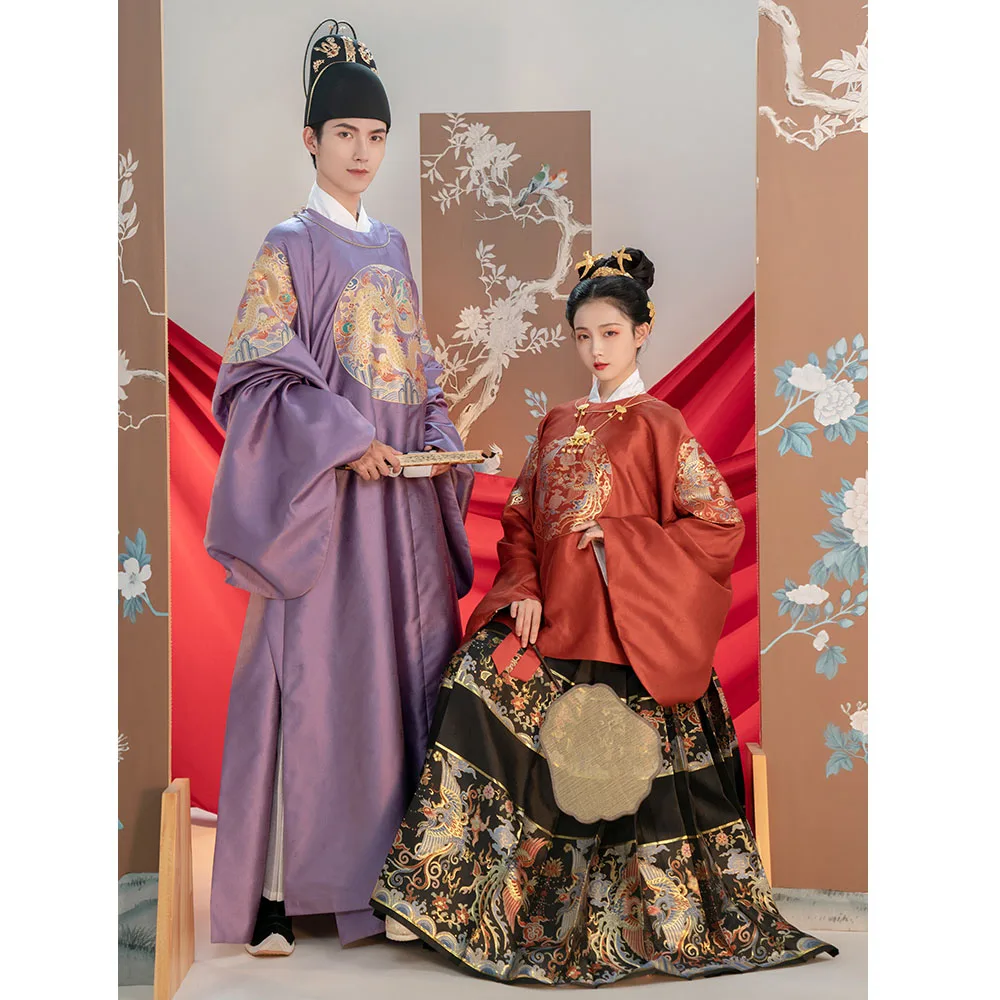 ChongHuiHanTang Ming Dynasty Red Wedding Dress Women Round Neck Phoenix BigSleeve Blouse Top HorseFace Skirt Hanfu Suit Costume