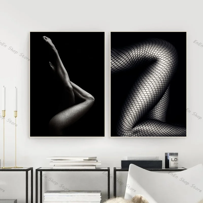 Черно-белые сексуальные обнаженные женские постеры для Тела Бондаж с кружевом