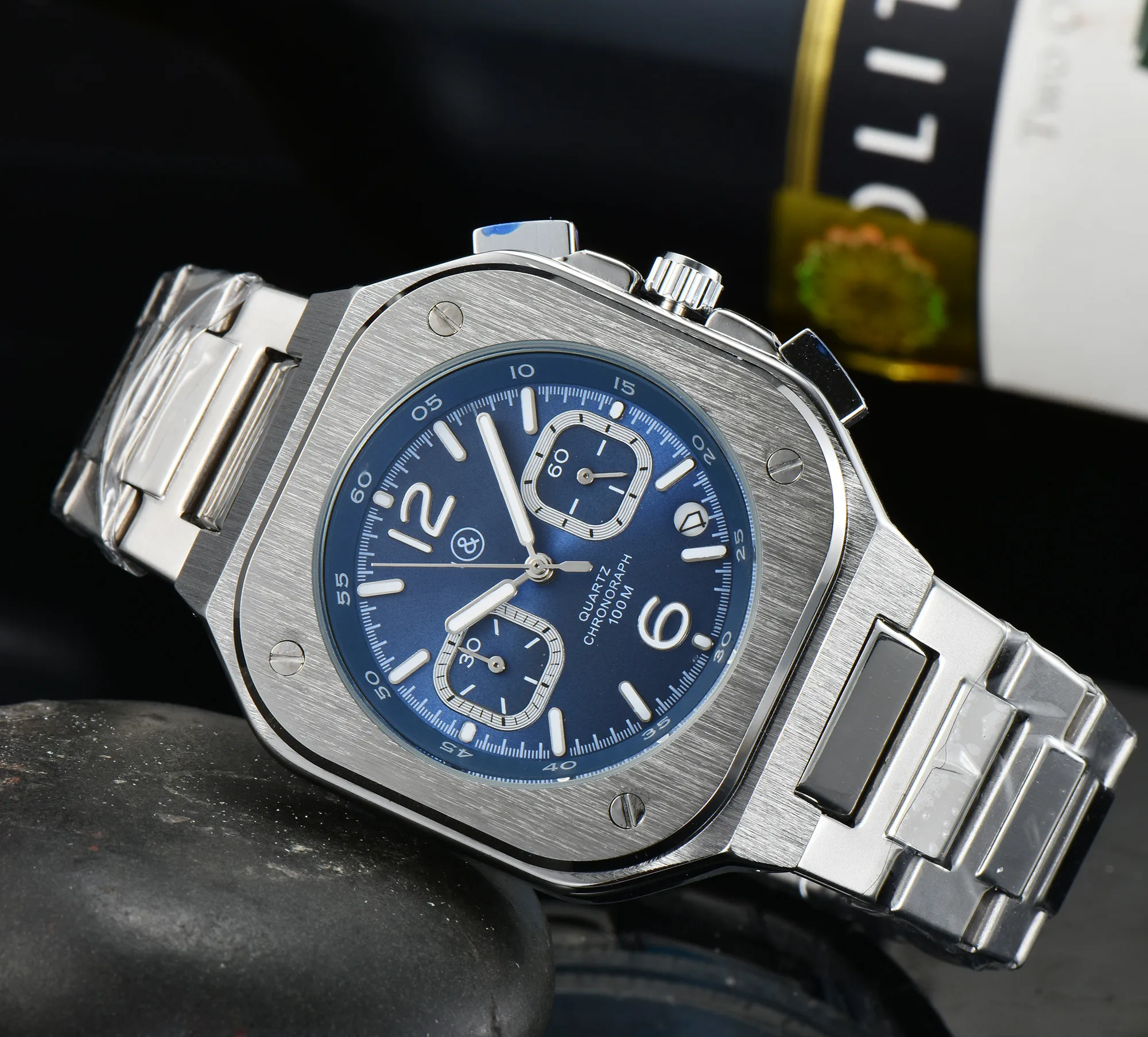 

BR Brand Sport Bell Multifunction Business Men Watch Stainless Steel simple male Calendar Ross Square watch Factory sales