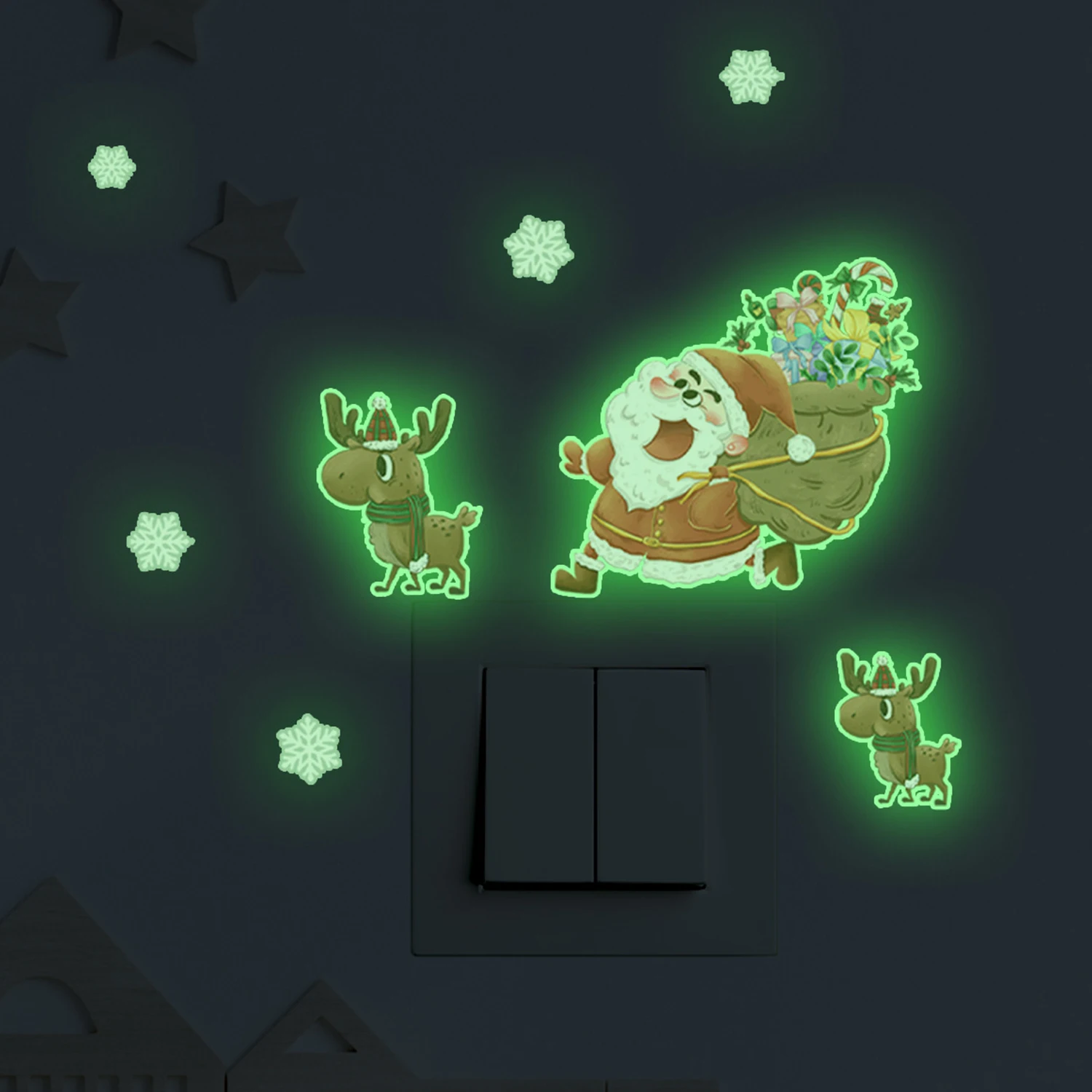 

Luminous Santa Claus Switch Sticker Christmas Home Decoration Bedroom Living Room Decor Wallpaper Glow In The Dark Wall Decals