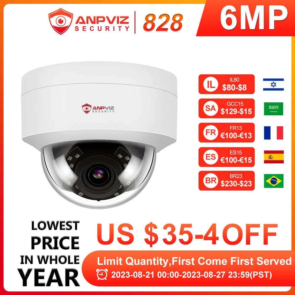 Anpviz 6MP POE IP Surveillance Camera Outdooor Security H.265 With Vehicle Human Detection CCTV Camera Wide Angle Remote View