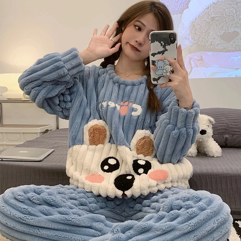 

Warm Flannel Pijama Set Women's Sleepwear Tops Long Pyjamas Autumn Winter Homewear Women Casual Sleepwear Nightwear Pajama Sets