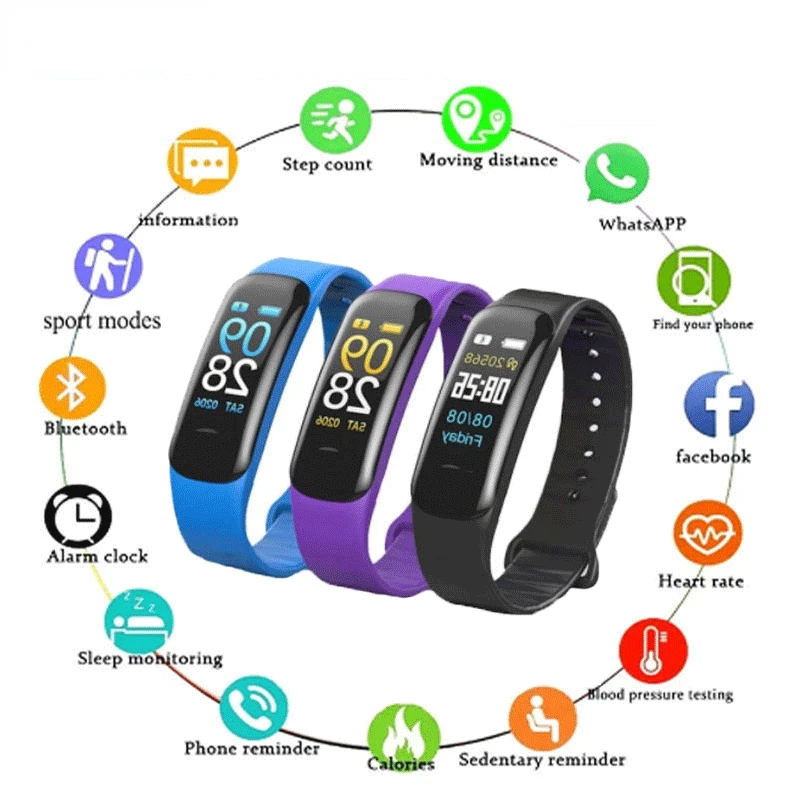 

New C1plus Color Screen Smart Bracelet Waterproof Bluetooth Watch Pedometer Heart Rate Blood Pressure Sports Smart Watch