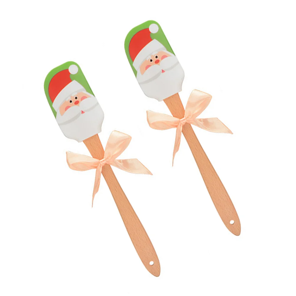 

Spatula Baking Siliconeset Christmas Spatulas Cake Wooden Handle Butter Scraper Cookie Decorating