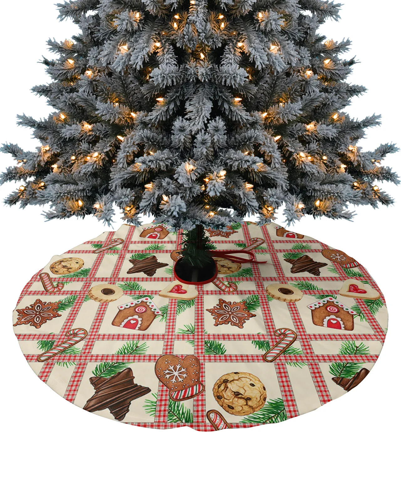 

122cm Short Plush Christmas Tree Skirt Christmas Gingerbread Plaid Stripes Xams Tree Bottom Decor For Home Navidad Ornaments