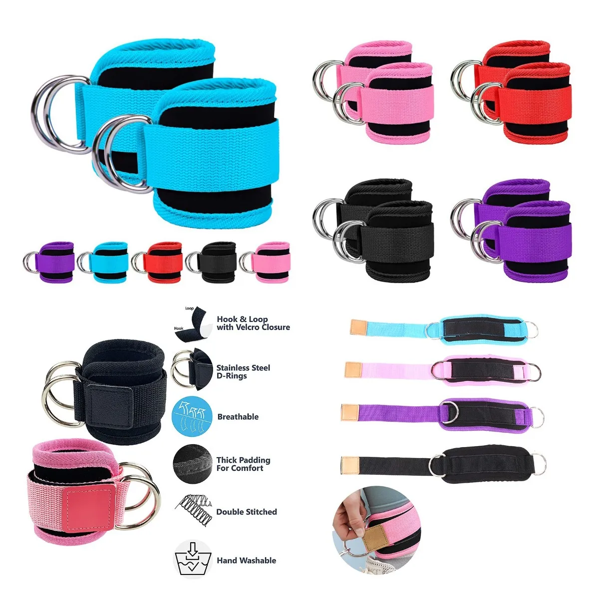 

Регулируемые ремни на лодыжку для фитнеса, поддерживающие манжеты с D-образным кольцом для ног, тренажерный зал, силовые тренировки для ног, ...